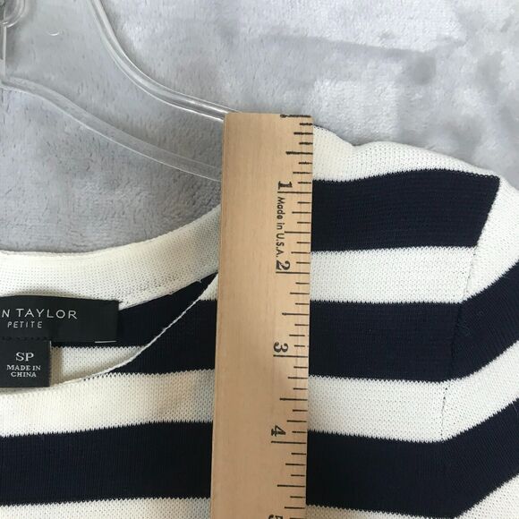 Ann Taylor Petite Dress Womens SP Blue Cream Stripe Knit Short Sleeve Crew Neck - Picture 6 of 7